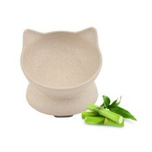 Comedero Bambú Elevado 140 ml Beige para Gatos