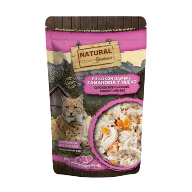Natural Greatness Sobre Pollo con Gambas, Zanahoria y Huevo 70 gr Comida Húmeda para Gatos
