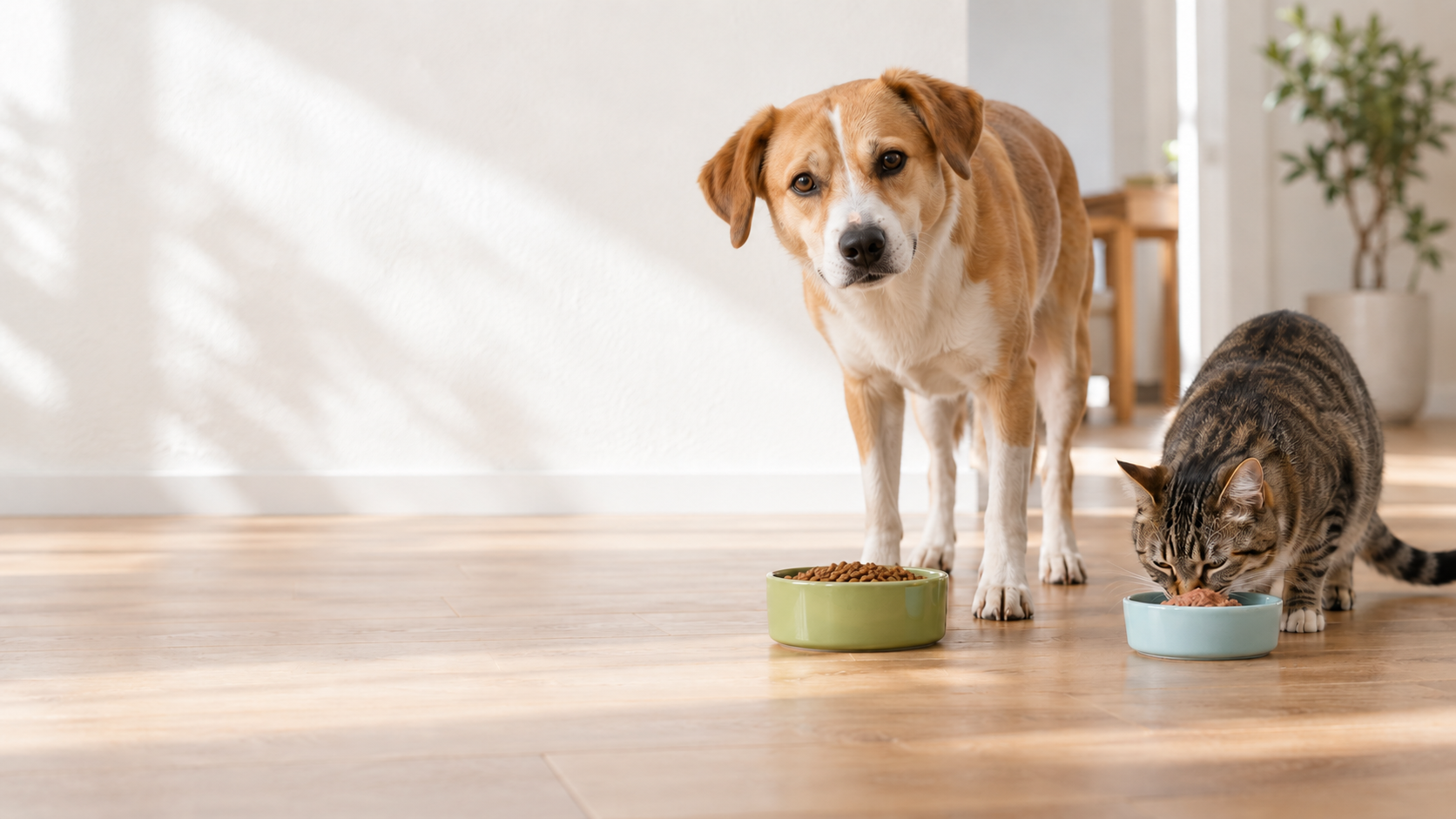Perro y gato disfrutando de una alimentación de calidad